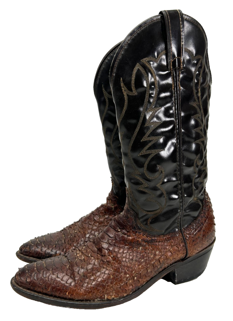 Vintage Laredo Snakeskin Western Cowboy Boots Brown Women’s Size 10.5 D USA Made